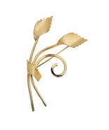 Brooch Leaf and Ribbon Wrapped Stems Gold Tone Vintage - £9.27 GBP