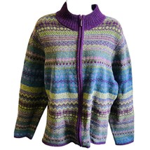 Woolrich Fair Isle Zip Sweater XL Purple Blue Green Winter Cottagecore - $34.19