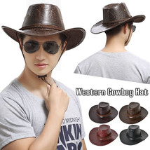 Unisex PU Leather Western Cowboy Style Wide-brimmed Hat Outdoor Sun Hat ... - £8.76 GBP