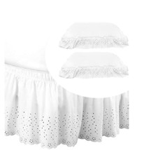 KOVOT Bedskirt and 2 Pillow Shams | King/Queen Eyelet Floral Elastic Bed... - £17.29 GBP
