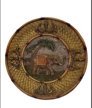 Elephant Resin Decorative Plate Woven India Decor Palm Trees Island Bamboo 9&quot; - £40.13 GBP