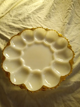 Vintage Anchor Hocking Milk Glass Deviled Egg Plate With Gold Trim- 9&quot; - £15.77 GBP