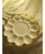 Vintage Anchor Hocking Milk Glass Deviled Egg Plate With Gold Trim- 9&quot; - £15.68 GBP