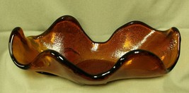Vintage Murano 14.75&quot; Heavy Amber Italian Art Glass Console Center Bowl Oblong - £143.54 GBP