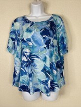 Allison Daley Womens Size PL Blue Floral Knit Top Ruched Tie Sleeve - £7.15 GBP