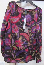 Ralph Lauren Blouse Shirt Top Silk Look 100% Poly Floral Size S Msrp $109 - £31.40 GBP