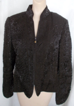 VICTOR COSTA Blazer Rich Brown Jacket Crinkle Puckered Rayon Fabric SZ 14 - $14.84