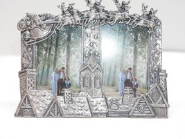 Pewter Christmas Frame Santa Claus House Tops Holds 2 Wallet Photos Never Used - £13.42 GBP
