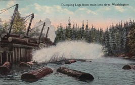 Vintage Postcard 1918 Dumping Logs from Train Into River Washington BALBOA STAMP - £33.30 GBP