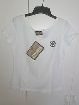 Harley Davidson Ladies White Ss TEE-NWT-M-COTTON/POLY/SPANDEX-$36-FRONT Logo - £5.58 GBP