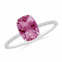 ANGARA Thin Shank Cushion Cut Pink Tourmaline Ring With Diamond Accents - £983.08 GBP
