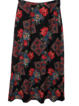 Vintage Kathie Lee Midi Skirt Women&#39;s Size 6 Black Patchwork Floral A-Line - £23.58 GBP