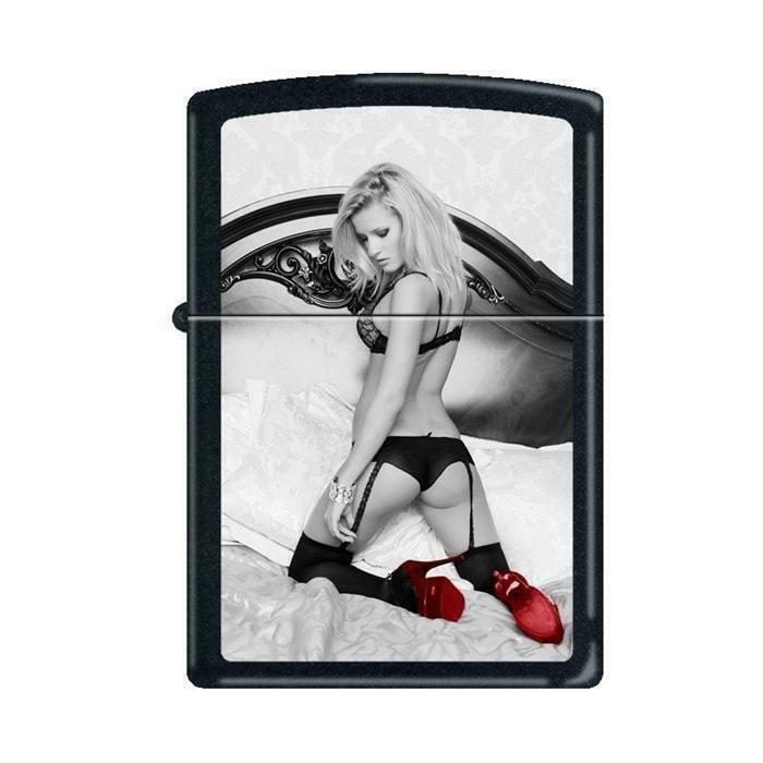 Zippo Lighter - Red Shoes On Bed Black Matte - 853388 - $32.71