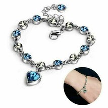 9Ct Simulated Round &amp; Heart Topaz Diamond Bracelet 14k White Gold Plated Silver - £197.83 GBP