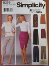 Simplicity Sewing Pattern  5259 Womens 16 18 20 22 Skirt Capri Slim Pants - $165.85 MXN