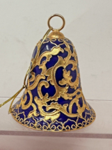 Lenox Enamel Cloisonne 3&quot; Bell Christmas Tree Ornament Blue w/ Gold VTG ... - £15.44 GBP