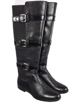 Calvin Klein Hillary Tall Black Leather Stretch Buckle Boots Size 5M - £20.11 GBP