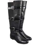 Calvin Klein Hillary Tall Black Leather Stretch Buckle Boots Size 5M - £19.93 GBP