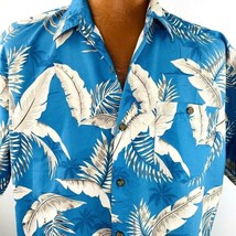 Bermuda Casuals Haband Aloha Hawaiian Large Mens Shirt Blue Palm Leaves - £32.47 GBP