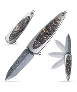 Sitivien ST228 Folding Knife, Damascus Steel Blade, Copper Platinum Handle - $135.33 CAD