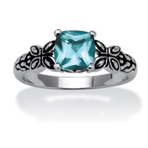Blue Topaz Stone Antiqued Butterfly Scroll Sterling Silver Ring 5 6 7 8 9 10 - $79.99