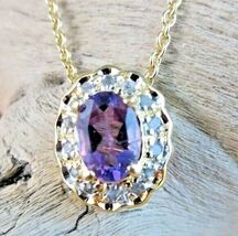 New 0.76 TW CTS Amethyst And Diamonds 18K Gold Plated Pendant Necklace - $55.00