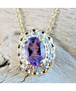 New 0.76 TW CTS Amethyst And Diamonds 18K Gold Plated Pendant Necklace - $55.00