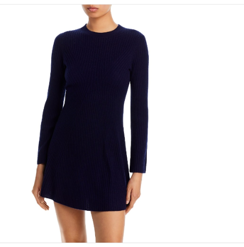 Luxurious 100% Cashmere Contour Ribbed Mini Dress By Aqua in Navy XSMALL... - $69.25