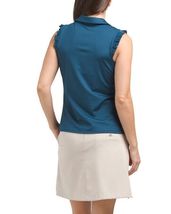 NWT Ladies SIGRID OLSEN Teal Ruffle Sleeveless Polo Golf Shirt - M & L image 2