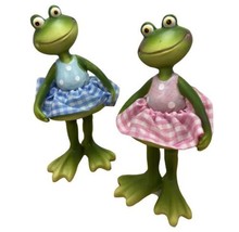 Spring Frogs in Pink and Blue Gingham Figurines Set of 2 Assort 7.25 inc... - $21.03