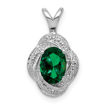 Silver  Diam. &amp; Created Emerald Pendant QBPD12MAY - €88,06 EUR
