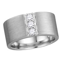 14k White Gold Mens Round Diamond 3-stone Matte Wedding Fashion Band 1/2... - £1,968.36 GBP