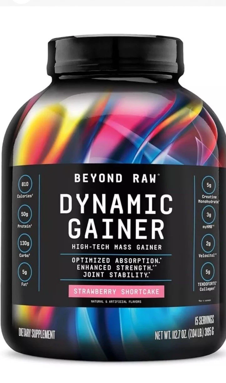 GNC -BEYOND RAW- DYNAMIC GAINER (Strawberry Shortcake) net.wt.7lbs-Free ... - $64.99