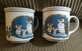 2 Owl Bird Mugs Otagiri Japan Embossed Stoneware Baby Hand Crafted 3.5 V... - $39.59