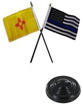 New Mexico State &amp; USA Police Blue 4&quot;x6&quot; Flag Desk Set Table Stick Black Base - £5.39 GBP