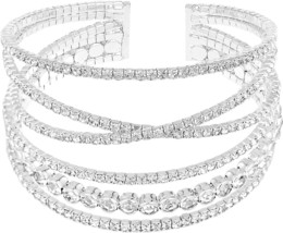 MultiLayer Crystal Rhinestone Cuff Bracelet - £23.53 GBP