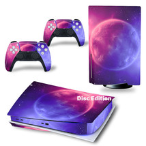For PS5 Disc Edition Console &amp; 2 Controller Super Moon Vinyl Wrap Skin D... - £12.76 GBP
