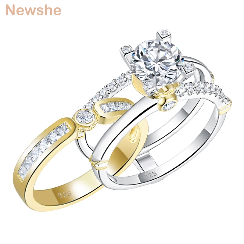 Multi Tone Yellow Gold 925 Sterling Silver Wedding Engagement Ring Set F... - $71.77