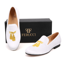 Handmade FERUCCI Men Plain White Velvet with Gold Embroidered Tassel - £127.59 GBP