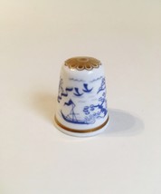 Flying Pennant Thimble Spode Vintage Fine Bone China England Blue White Gold - £15.92 GBP