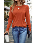 Red Clay Asymmetric Seam Detail Solid Color Long Sleeve Top - $15.52 CAD