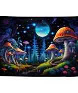 90&quot;x70&quot; Black LT Tapestry Enchanting Peach Skin Mushrooms Blue Moon Wall... - £17.85 GBP