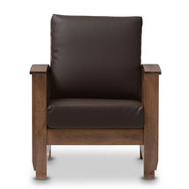 Mission Style Walnut/Brown Wood &amp; Faux Leather Chair, or Loveseat, or Both - $329.97