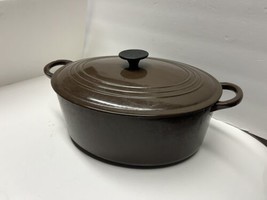 Le Creuset Oval Dutch Oven Model G 6 3/4 Quarts Brown w/ Cracked Lid - Vintage - £94.74 GBP