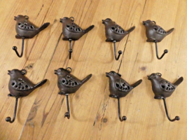 8 Coat Hooks Bird Hat Hooks Rack Cast Iron Farmhouse Wall Mounted Entryway Decor - $23.99