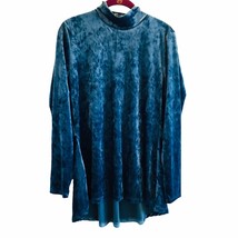 Isaac Mizrahi Live! Top M Mock Neck Turquoise Blue Shimmer Velour Poly &amp; Spandex - £22.37 GBP