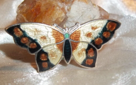 Colorful Vintage Glass Enamel Decorated Butterfly Pin - $9.89