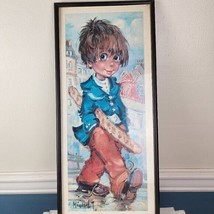 Vintage Michel Thomas Boy With Baguette Moulin Rouge Framed Print Big Eyes - £22.94 GBP