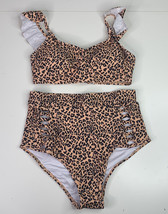 Imesrun women’s two piece bikini leopard ruffle halter swimsuit size sma... - $14.17