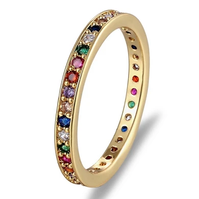 Colorful CZ Eternity Band Ring Thin Skinny Engagement Wedding Birthstone Rainbow - £10.81 GBP